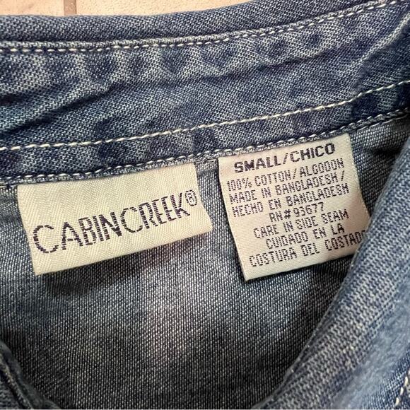 Cabin Creek Vintage Sleeveless Embroidered Button Front Denim Top Size Small - Picture 3 of 8